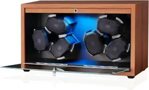 Box Shaker Gift (SKW168) Watch Winders,with deem 6 Automatic Watches Winder Spinner,Super Quiet Motor and Blue Backlight LED,Rotator 4 Rotating Modes Wooden Watch Winding 