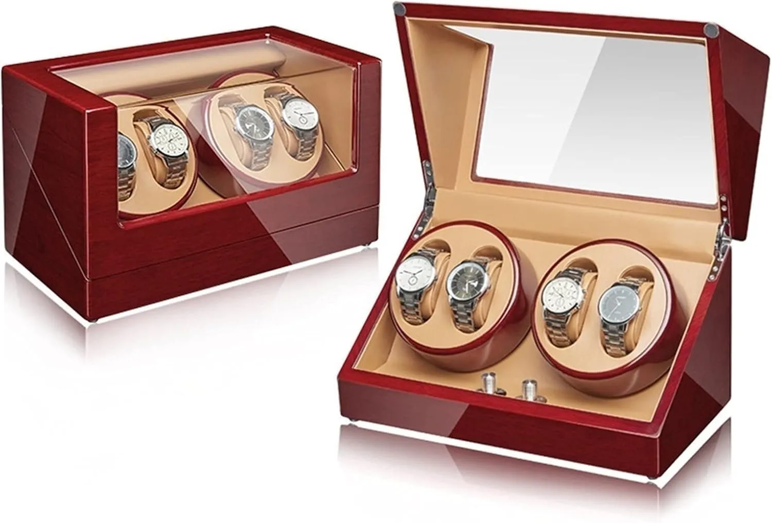 Box Winder Automatic Motor Glass Wood Shell Finish Display Box(4 0) Watch refiner Display 