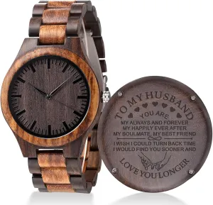Boyfriend Husband Him As Personalized Anniversary Christmas Birthday Father Day abstract perennial Wooden Gifts Idea Fodiyaer Engraved Wood Watch for Men 