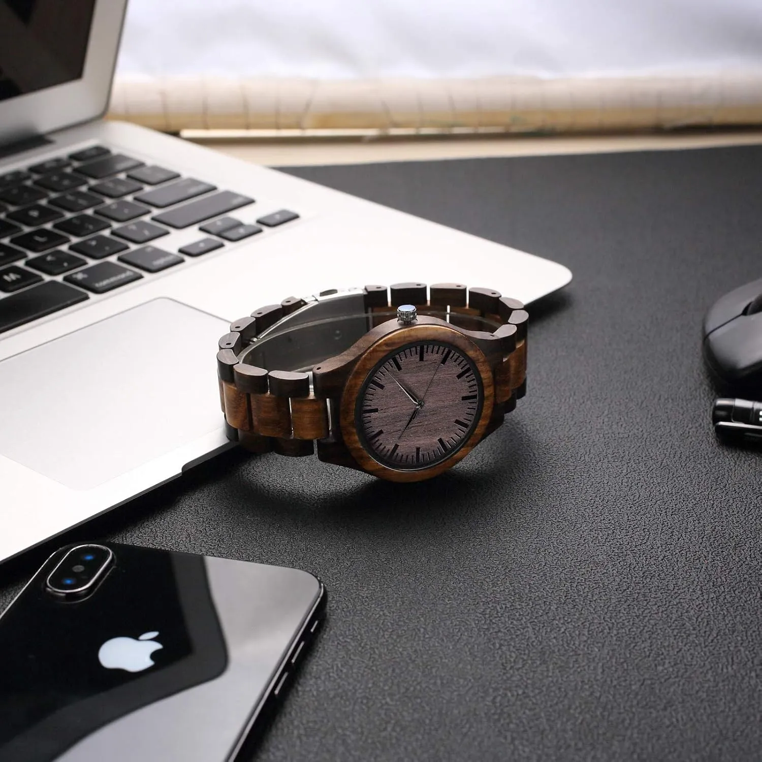 Boyfriend Husband Him As Personalized Anniversary Christmas Birthday Father Day abstract perennial Wooden Gifts Idea Fodiyaer Engraved Wood Watch for Men 