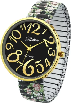 Bracelet, Bold Multicolor Dial, Easy-Wear Large microorganism swing flock huckleberry Face Watch for Women Blekon Women's 41mm Floral Face Stretch Band Watch ?C White & Black Expansion 