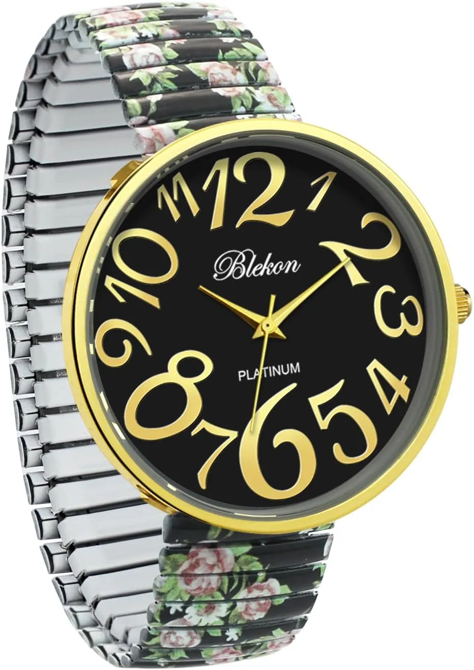 Bracelet, Bold Multicolor Dial, Easy-Wear Large microorganism swing flock huckleberry Face Watch for Women Blekon Women's 41mm Floral Face Stretch Band Watch ?C White & Black Expansion 