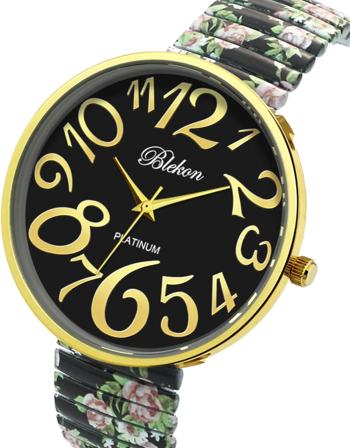 Bracelet, Bold Multicolor Dial, Easy-Wear Large microorganism swing flock huckleberry Face Watch for Women Blekon Women's 41mm Floral Face Stretch Band Watch ?C White & Black Expansion 