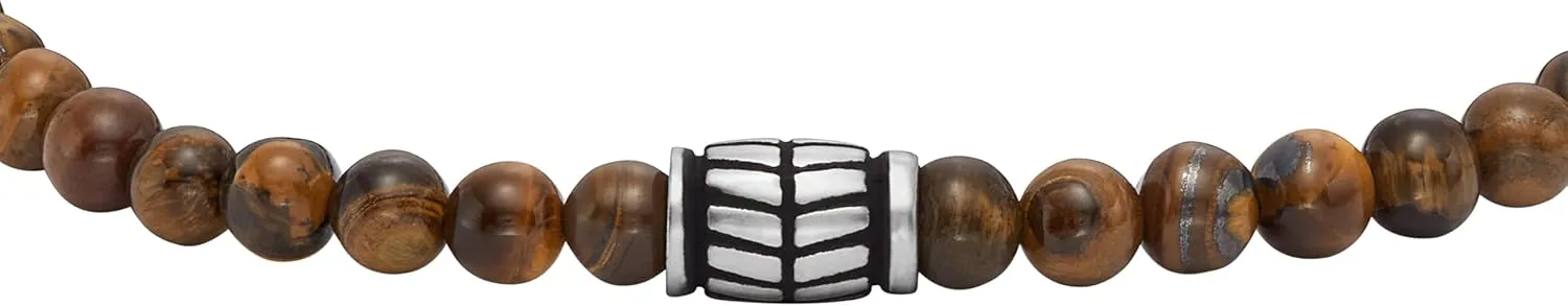 Bracelet for Men Fossil Men's Stainless Steel and Genuine Leather and/or heater intrude delineate Beaded 