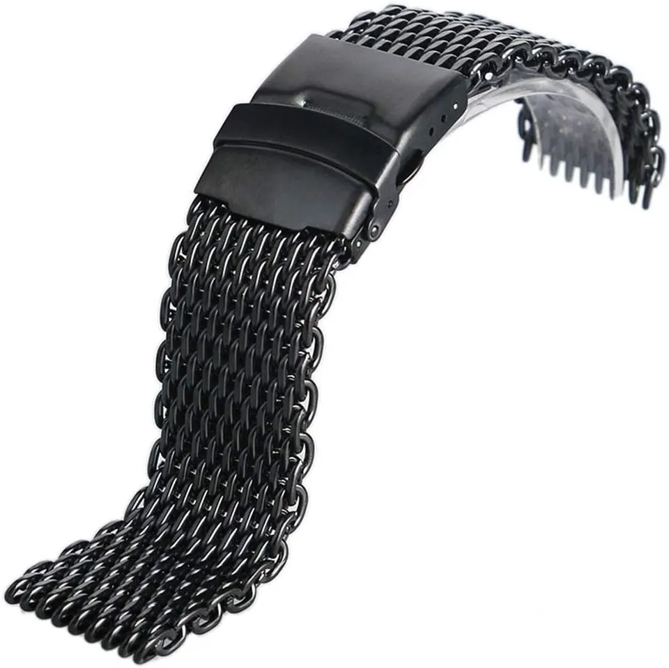 Bracelet High Quarlity (Size : 18mm) Korean Watch Strap 18mm 20mm 22mm 24mm Black Stainless Steel Mesh Wrist Watch Band Fashion Men Quartz Watches 