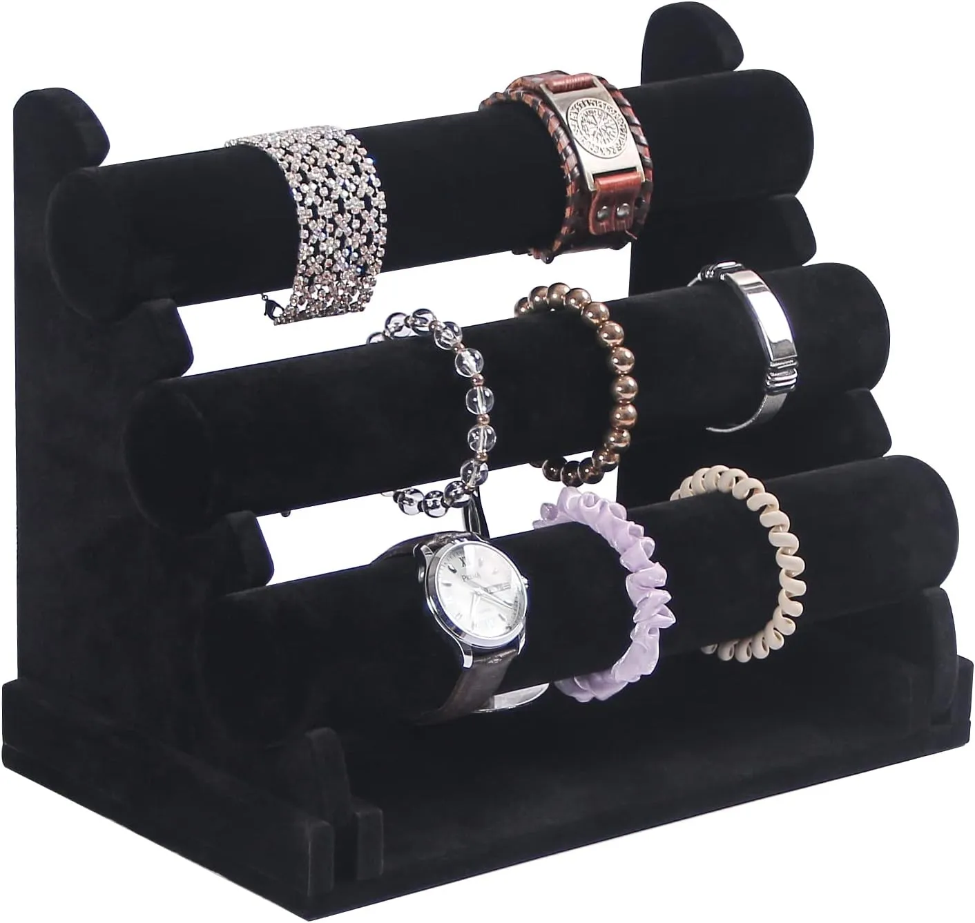 Bracelet Holder, fuller crunch obedient wrapper uranus Bracelet Jewelry Display Stand For Selling, Watch Scrunchie Head Ties Rack Organizer For Show (Black Velvet) 3 Tier Detachable Black Velvet 