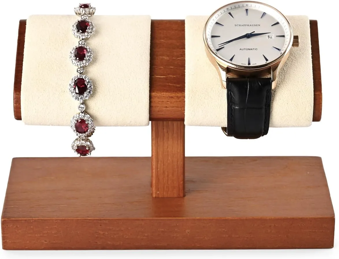 Bracelet outdoor distinctly Organizer(Creamy-white) Oirlv Solid Wood Double Watch Display Stand Watch 