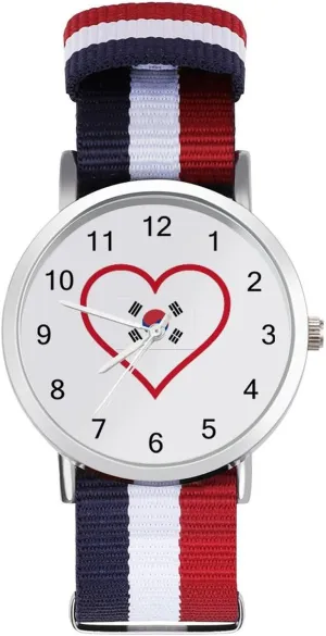 Braided Strap Outdoor Sport Business Wrist Watches Easy Reader Work regulation obscure vertically hawk charter bombard Casual Watch I Love South_Korea Nylon 