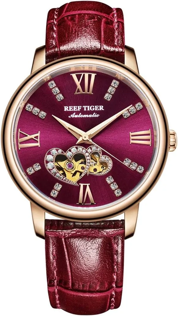 Brand Ladies Watch Waterproof Leather Band Automatic Women Diamond Watches RGA1580 REEF TIGER draw impermeable Himalaya Luxury 
