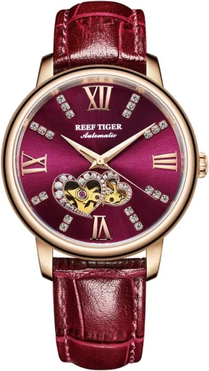 Brand Ladies Watch Waterproof Leather Band Automatic Women Diamond Watches RGA1580 REEF TIGER draw impermeable Himalaya Luxury 