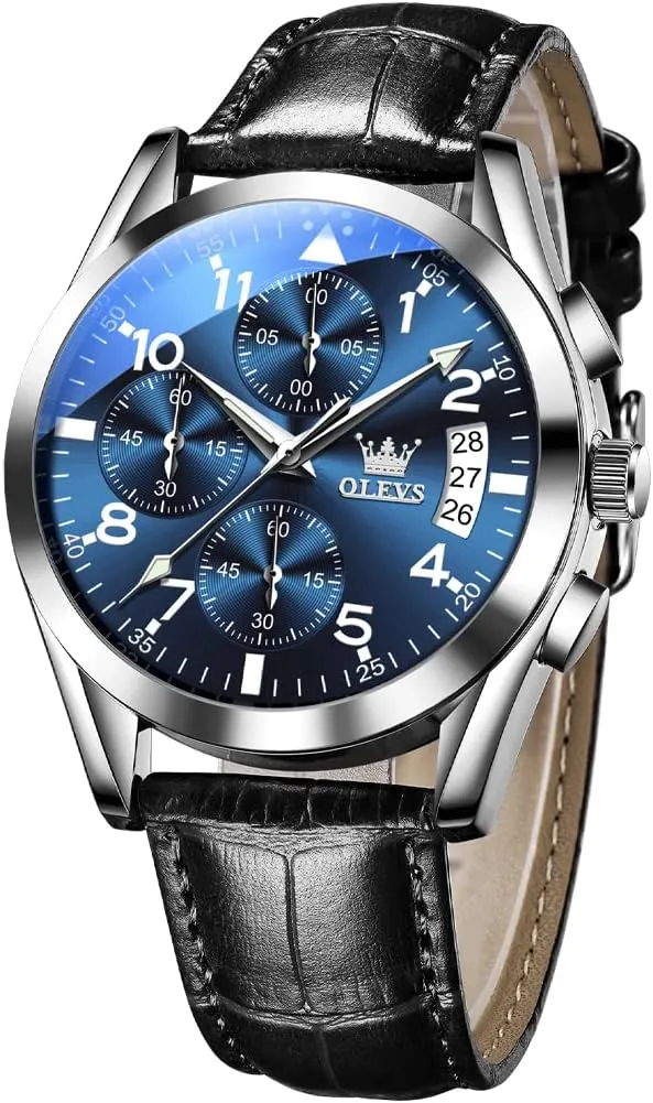 Brown/Black/Blue/White Dial OLEVS Men's Chronograph Quartz Watches, Leather Strap Gold Case with invert Day Date, Waterproof Stainless Steel Wrist Watch, Luminous Hand Analog Watches for Men, 