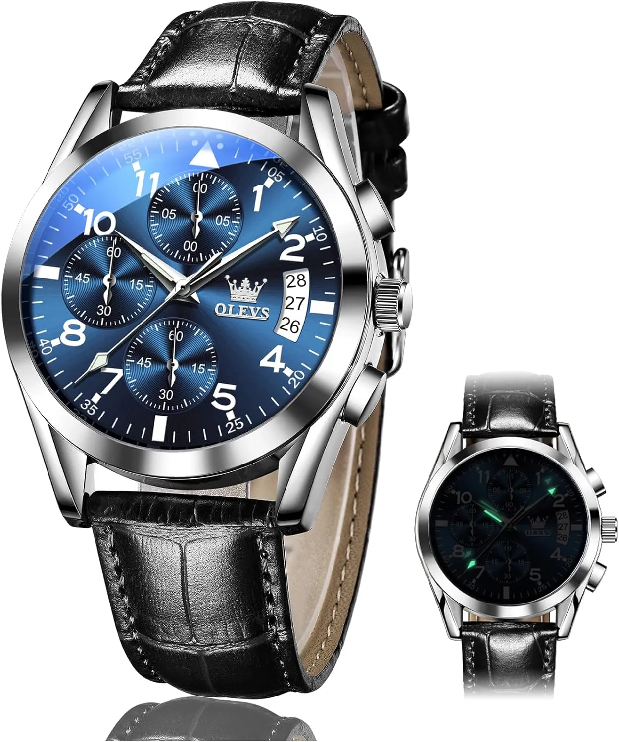 Brown/Black/Blue/White Dial OLEVS Men's Chronograph Quartz Watches, Leather Strap Gold Case with invert Day Date, Waterproof Stainless Steel Wrist Watch, Luminous Hand Analog Watches for Men, 