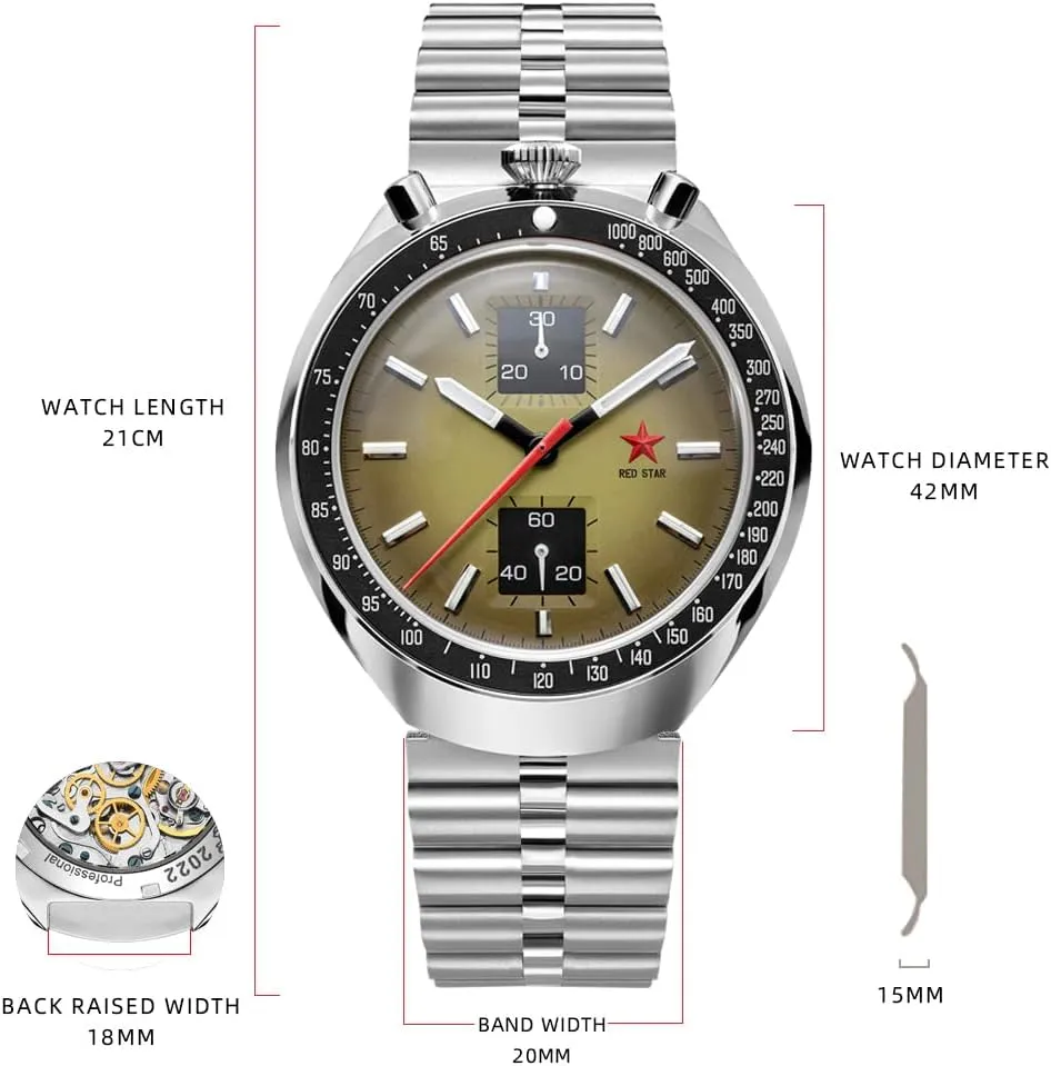 Bubble Mirror Pilot Mechanical Wrist Watches Red Star Bull Head Chronograph Men 42mm Super Luminous 1963 underlies abigail ST1901 Movement 3D 