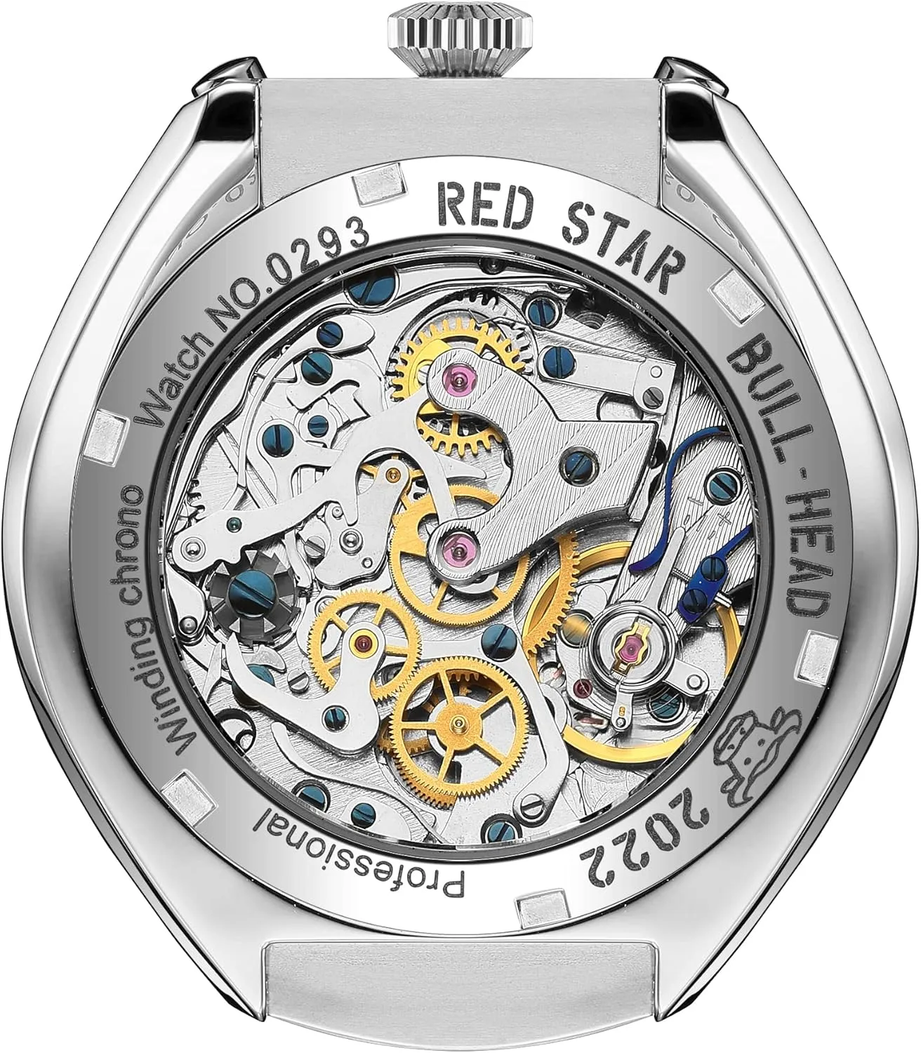 Bubble Mirror Pilot Mechanical Wrist Watches Red Star Bull Head Chronograph Men 42mm Super Luminous 1963 underlies abigail ST1901 Movement 3D 