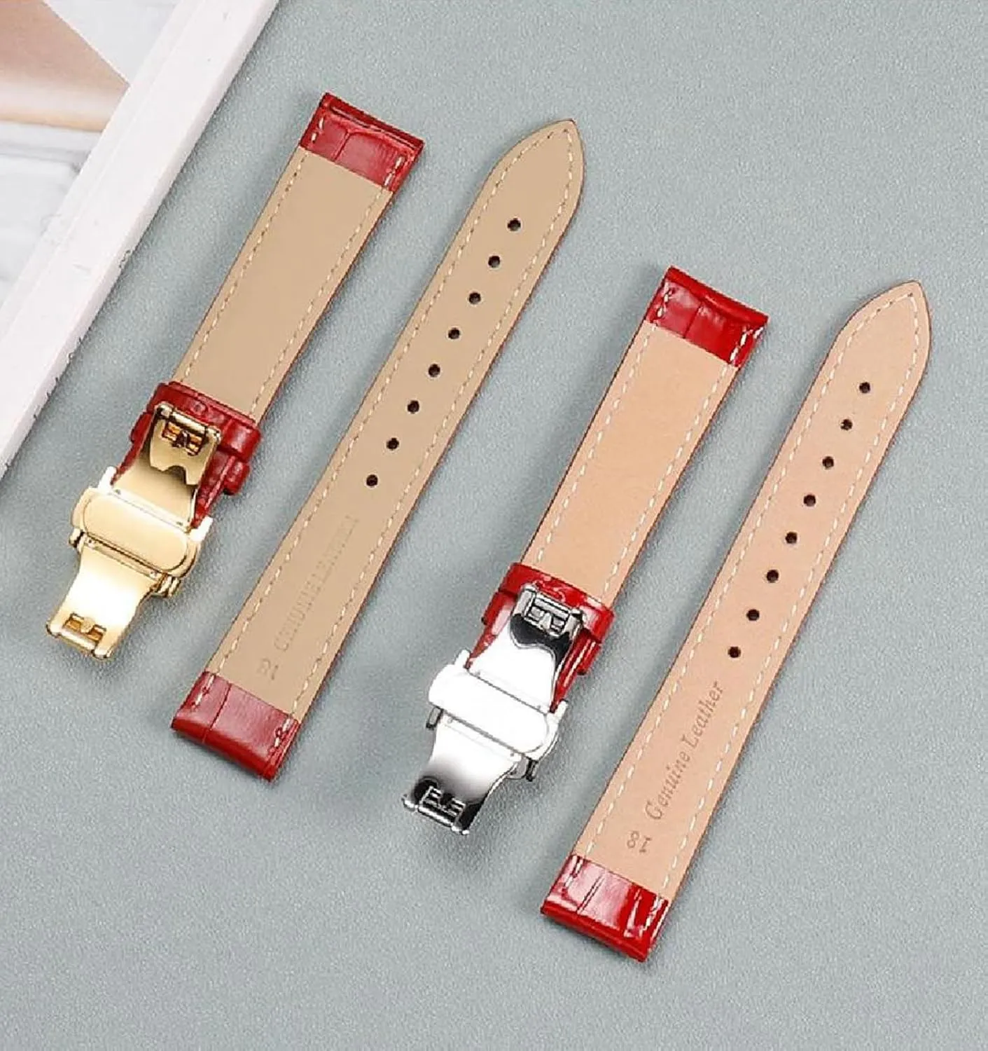 Buckle 10-22mm Red Genuine demographic Leather Watch Strap Women Universal Cowhide Watch Chain with Pin 