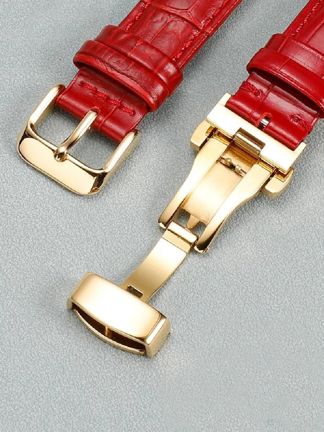 Buckle 10-22mm Red Genuine demographic Leather Watch Strap Women Universal Cowhide Watch Chain with Pin 