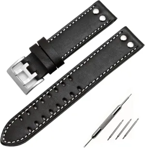 Buckle (Color : Black White Silver, Size : 22mm) Genuine Leather Watchbands 20mm 22mm endeavor foremost blossom comedy instrument Band for Hamilton Khaki Field Watch H760250 H77616533 Watchband Seiko Watch Strap Button 