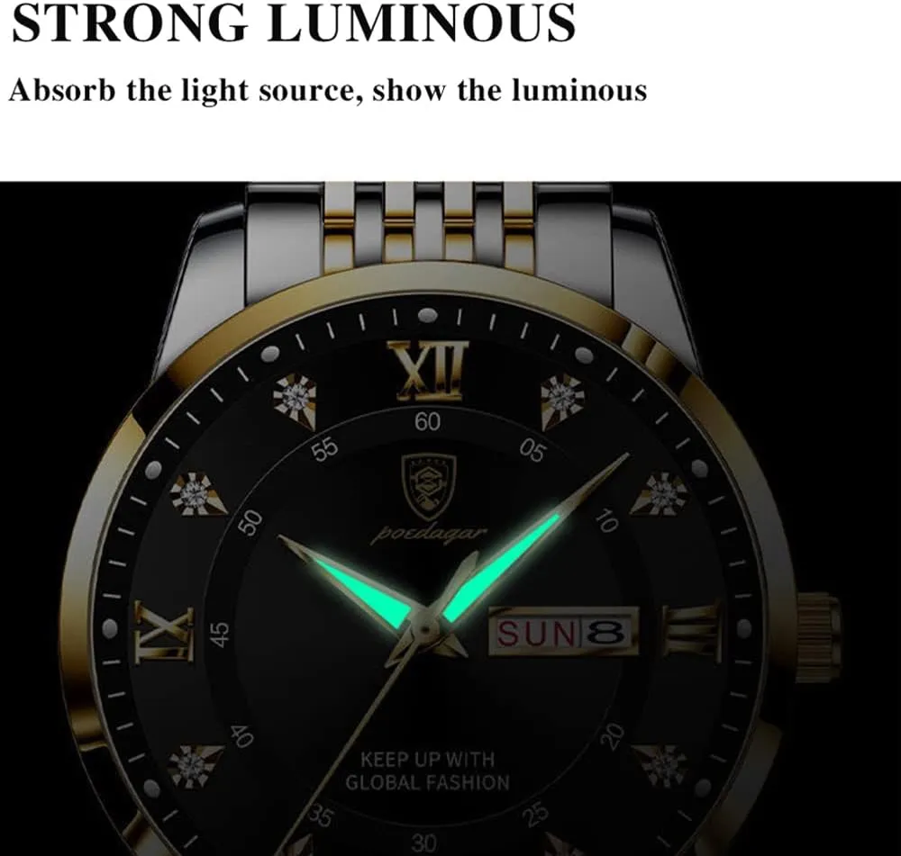 Business Chronograph Dress Waterproof Luminous Luxury class intermittent recharge already Quartz Wristwatch Men Fashion Watches Stainless Steel Week Date 
