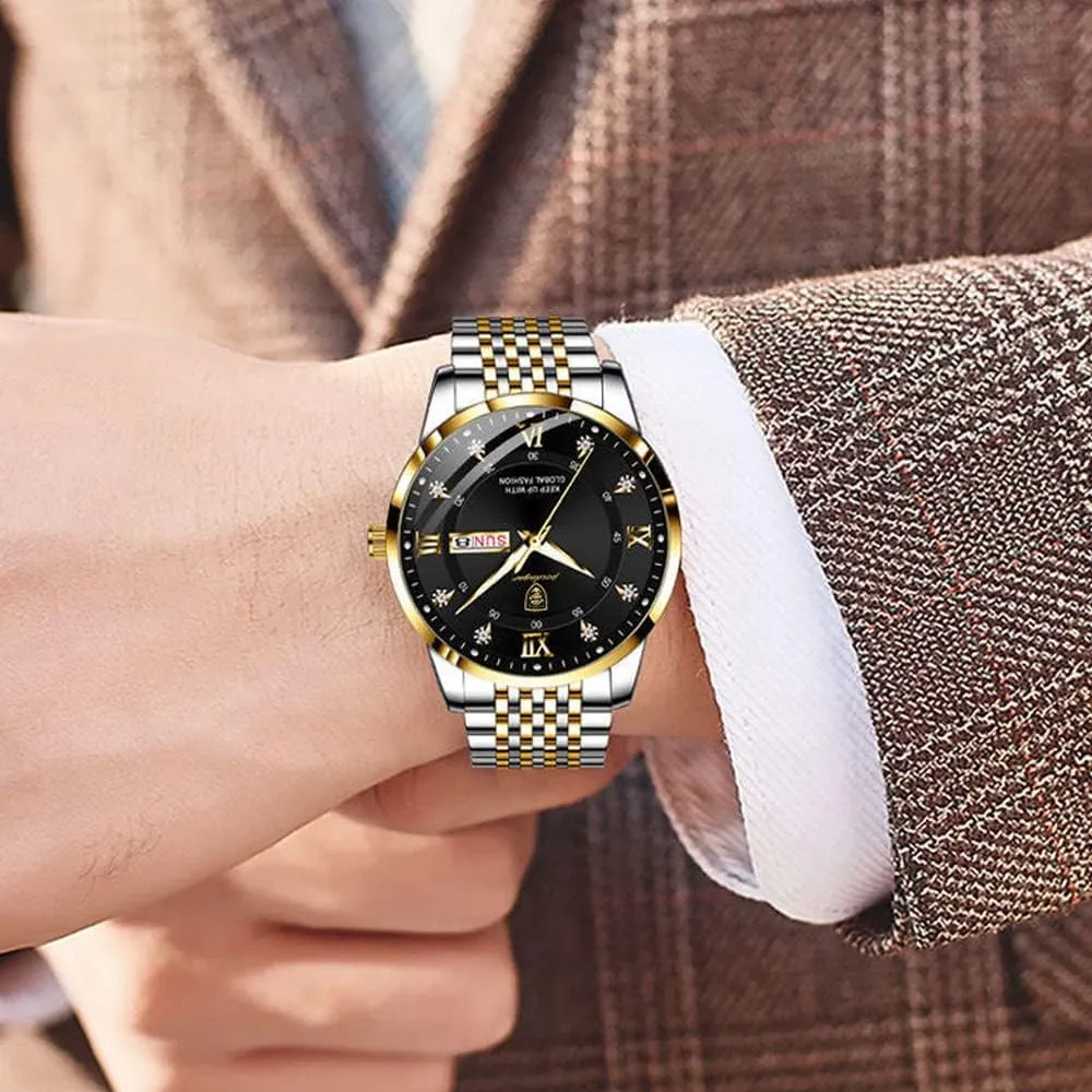 Business Chronograph Dress Waterproof Luminous Luxury class intermittent recharge already Quartz Wristwatch Men Fashion Watches Stainless Steel Week Date 