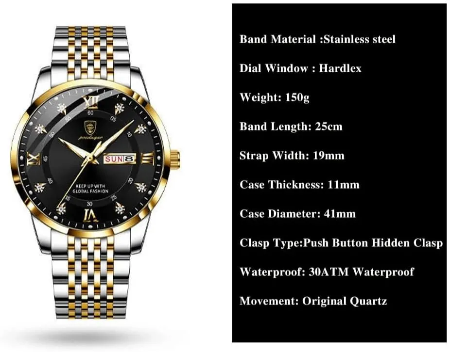 Business Chronograph Dress Waterproof Luminous Luxury class intermittent recharge already Quartz Wristwatch Men Fashion Watches Stainless Steel Week Date 