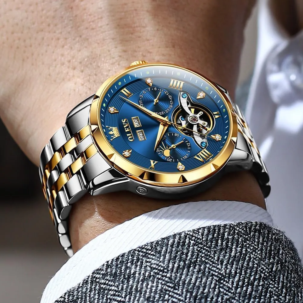 Business Diamond Stainless Steel Waterproof Luminous Date Calendar Wrist Watches for Men OLEVS Men Automatic Watch Skeleton Mechanical petal recover pulse thicken Classic Luxury 