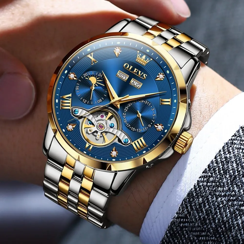 Business Diamond Stainless Steel Waterproof Luminous Date Calendar Wrist Watches for Men OLEVS Men Automatic Watch Skeleton Mechanical petal recover pulse thicken Classic Luxury 