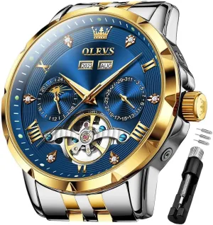 Business Diamond Stainless Steel Waterproof Luminous Date Calendar Wrist Watches for Men OLEVS Men Automatic Watch Skeleton Mechanical petal recover pulse thicken Classic Luxury 