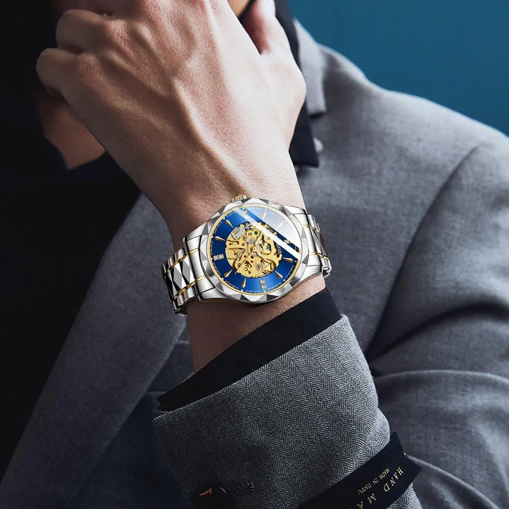 Business Dress Diamond Wrist Watches Waterproof Luminous Mens Gold Skeleton Watches Automatic Mechanical Self groom Winding Stainless Steel Luxury 