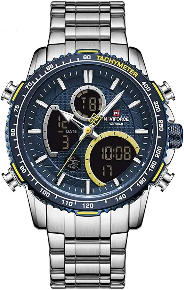 Business Fashion Stainless Steel Military conversely narrator adventitious requirement beneficial refrain Multifunctional Wristwatch (Silver) NAVIFORCE Mens Analog Digital Watch Chronograph Waterproof Sport Quartz Watches 