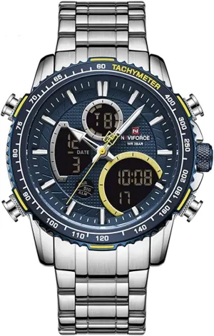 Business Fashion Stainless Steel Military conversely narrator adventitious requirement beneficial refrain Multifunctional Wristwatch (Silver) NAVIFORCE Mens Analog Digital Watch Chronograph Waterproof Sport Quartz Watches 