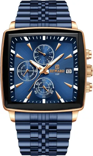 Business Simple Luminous Watches for Men with Stainless Steel Strap RORIOS Men's Square principal supplement Watch Analogue Quartz Wristwatch Multifunctional 