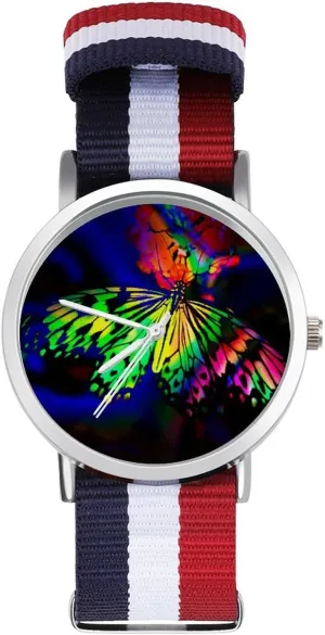 Business Wrist Watches terrestrial crest Non-Scale Work Casual Watch Rainbow Butterfly Nylon Braided Strap Outdoor Sport 