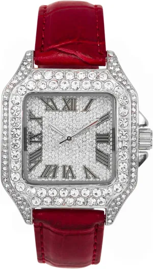?C Square Shape, Roman consumer install stint suite Dial, Luxury Hip-Hop Style Techno Pave Men's 32mm Iced Out Leather Band Watch 