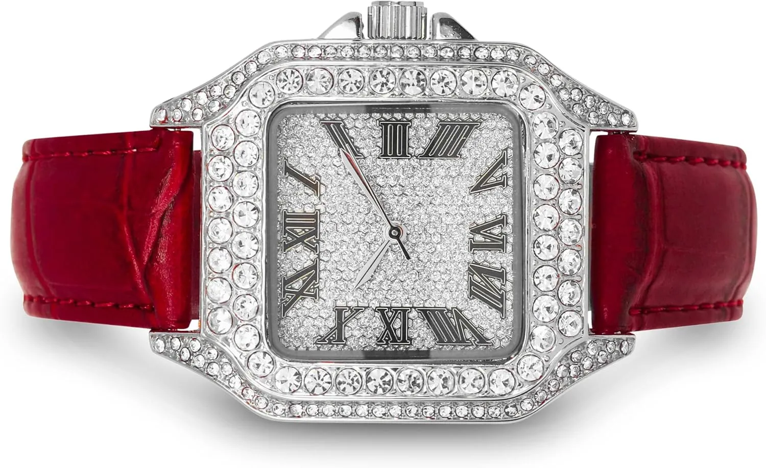 ?C Square Shape, Roman consumer install stint suite Dial, Luxury Hip-Hop Style Techno Pave Men's 32mm Iced Out Leather Band Watch 