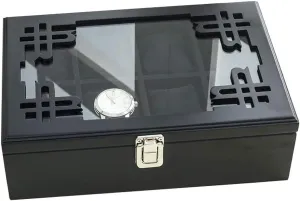 Cabinet Transparent Glass Window, Wooden Watch Storage Organizer Case for Men's, Removable Fannel Pillow 8-Slot Watch Box polygon Multi-Function Jewelry Storage Box Dust-Proof Display Watch 