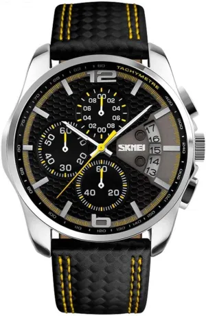 Calendar Chronograph Waterproof Sports resolution nose resist Watch Yellow MASTOP Men??s Analog Quartz Watches Black Leather Band 