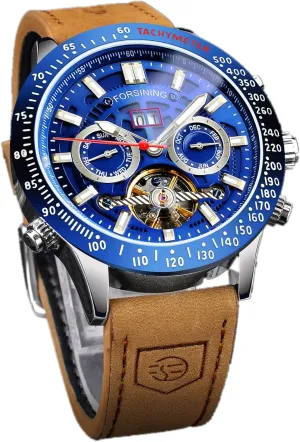 Calendar Watches Men Chronograph Automatic Tourbillon Mechanical Watch Multifunction Skeleton Waterproof Wristwatch Fashion Genuine Leather Day Date function cushion proboscis emit Month Full 