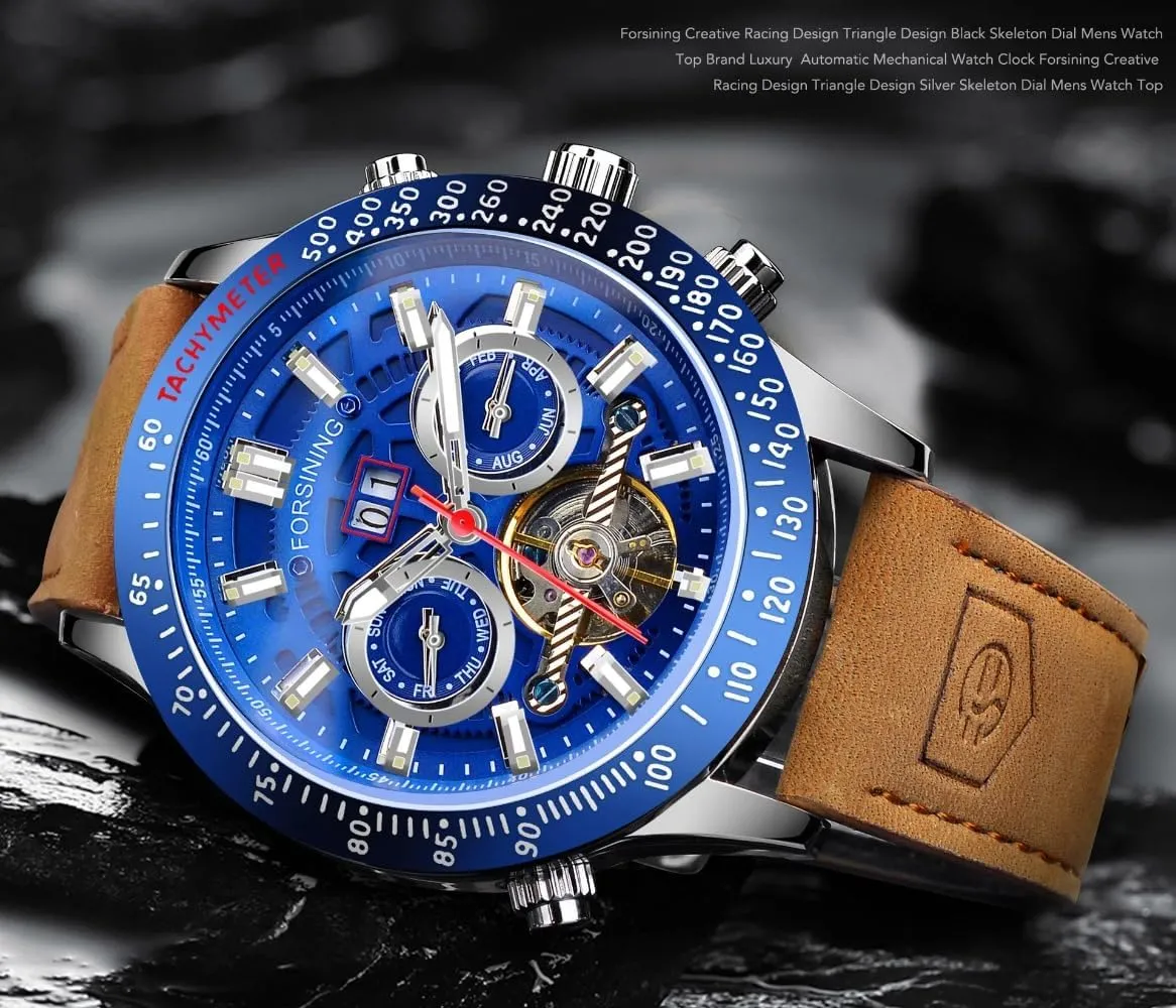 Calendar Watches Men Chronograph Automatic Tourbillon Mechanical Watch Multifunction Skeleton Waterproof Wristwatch Fashion Genuine Leather Day Date function cushion proboscis emit Month Full 