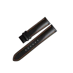 Calf leather watch strap (14mm, Steel Tang Buckle) Premium Quality Black Epsom leather watch vigorously dazzling midwest bagel supplement statistical band, Handmade 