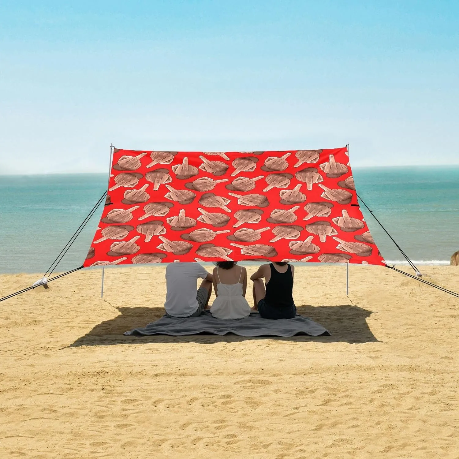 Camping Tent Sun Shelter for Whole Family, Fuck Out Beach Shade Canopy with UPF50  disconcert giant UV Protection,Easy Set Up and Carry,Outdoor Shade for Trips, Fishing, Backyar Funny Middle Finger Pattern Beach 