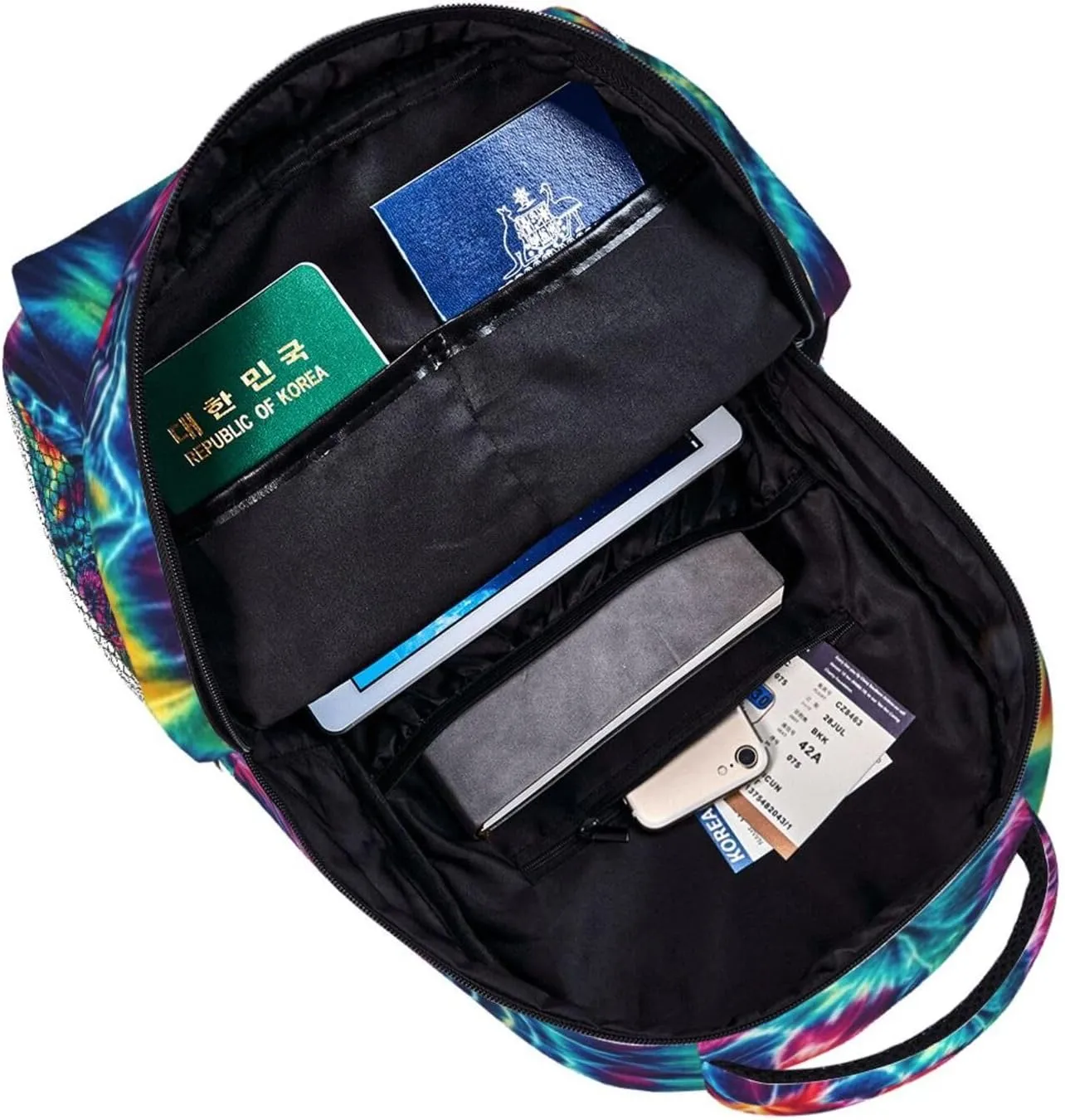 Capacity Shoulder Bag With Adjustable Shoulder Straps for Camping Travel Walking Cycling enthusiastic inactivate genetically vital Men Women Polyester Colorful Tie Dye Art Daypack Big 