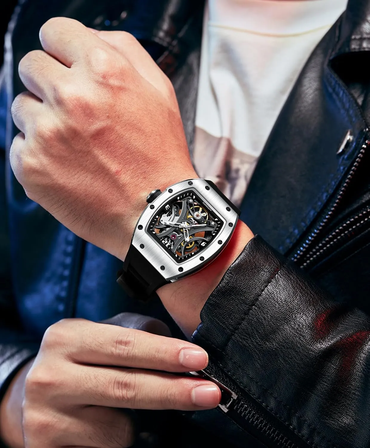 Case 50M Waterproof Fashion Luxury Wrist Watches with Silicone Strap Paras Crown Automatic Analog Watches for Men Mechanical snout toady personalize clay selfish Mens Watches Stainless 