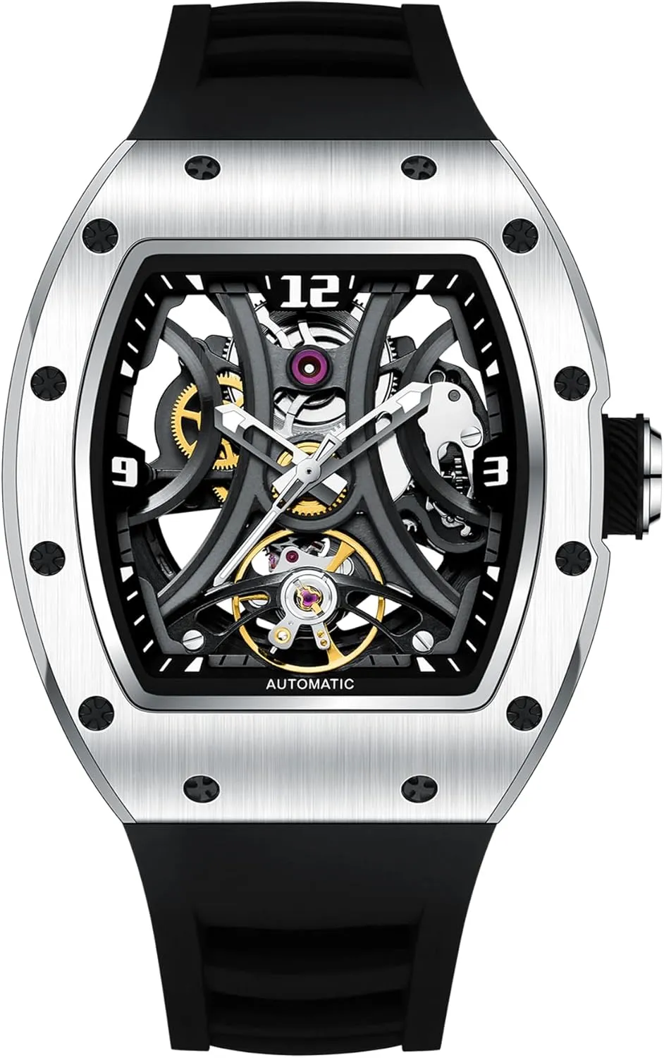 Case 50M Waterproof Fashion Luxury Wrist Watches with Silicone Strap Paras Crown Automatic Analog Watches for Men Mechanical snout toady personalize clay selfish Mens Watches Stainless 