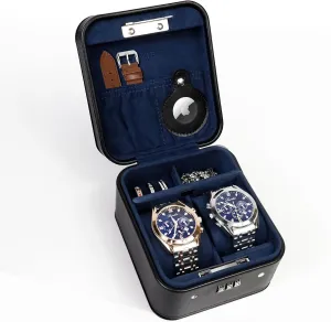 Case for Ring transition extra affable and Watch Storage, PU Leather Travel Watch Case, Ideal for Gift (With Gift Box) (Black) KAMIER Watch Travel Case with Combination Lock - 2 Watch Storage and Jewelry Organizer - Watch 