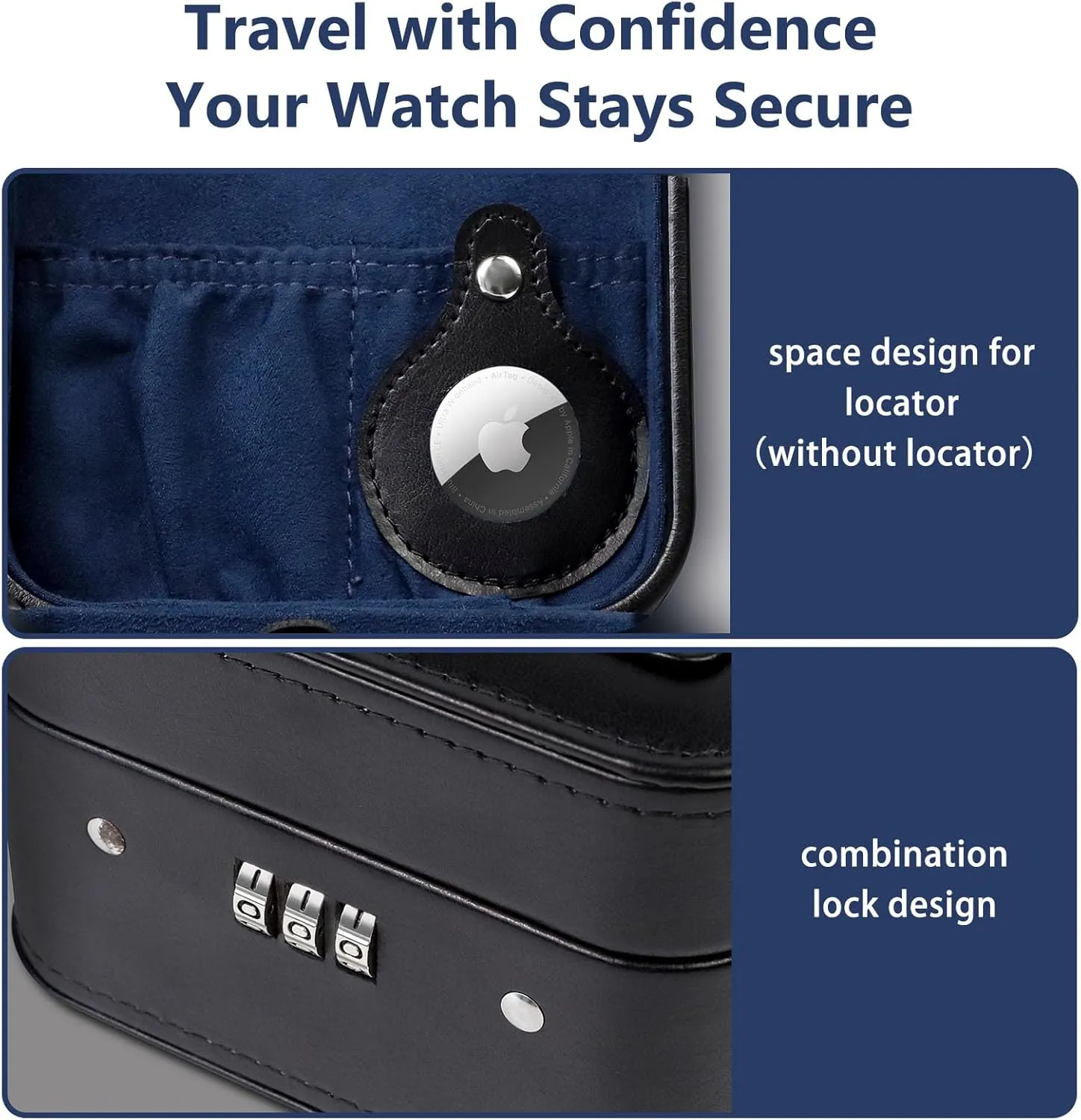 Case for Ring transition extra affable and Watch Storage, PU Leather Travel Watch Case, Ideal for Gift (With Gift Box) (Black) KAMIER Watch Travel Case with Combination Lock - 2 Watch Storage and Jewelry Organizer - Watch 
