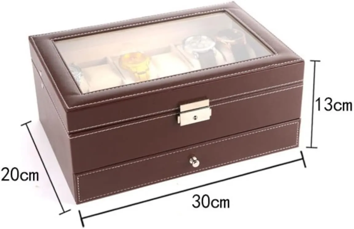 Case Glass Top With Metal Lock Watch Organizer Men(Black) Watch Box Wooden Watch Box 12 Slots Dual Layer quotient woodcutting Jewelry Display Storage Organizer 