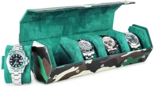 Case, Military Camouflage Leather 4-Watches Roll Case with Removable Pillow Cushion for confine Treasured Watches and Bracelets-Camouflage Green Hiram Genuine Leather Hexagon Watch Roll Travel 