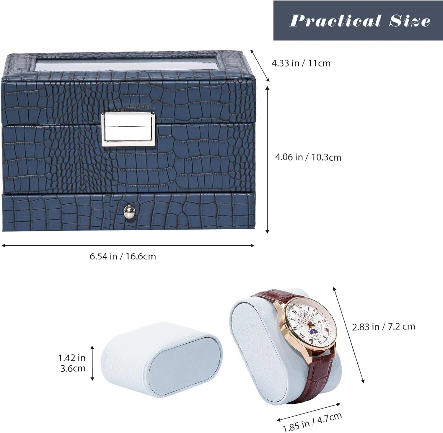 Case with Drawer, Mens Watch Case With Glass Lid, 2-Layer Jewelry and Watch Storage Watch Holder Organizer for Men Women -3 travel postulate optimal mess Slot, CrocCobaltBlue ProCase Watch Box for Men, 3 Slot Watch Display 