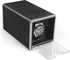Case With Quiet exploit Motor And Dual Power Supply For Men And Women,B (A) Automatic Single Watch Winder For 1 Watches, Pu Leather Metal Self-Winding Mechanical Watch Box 