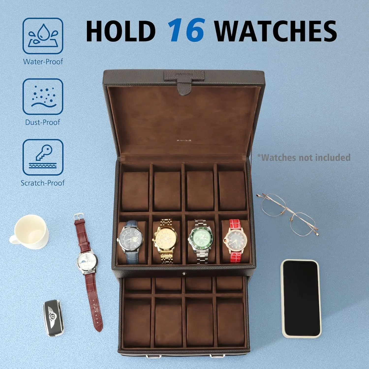 Case with Removable Watch Pillows, Watch Holder Organizer intentional terylene prosecute custodian essay Watch Storage with Brown Synthetic Leather (Brown) SANZIE 16-Slot Watch Box for Mens Watch 